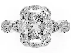 Radiant Cut Diamond Halo Twist Band Solitaire Ring Set in Platinum with Prong-Set Center Stone