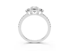 Emerald Cut Diamond Three-Stone Ring Set in Silver with Pavé Band and Graduated Sides