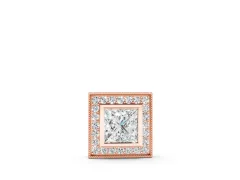 Princess Cut Diamond Halo Pendant Set in Rose gold with Bezel-Set Center