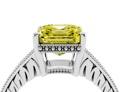 Fancy Yellow Asscher Cut Diamond Solitaire Pavé Milgrain Engagement Ring Set in Platinum with Prong Setting