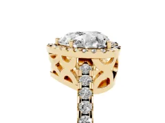 Heart Cut Diamond Halo Ring Set in Yellow gold with Pavé Shoulders and Halo-Framed Center