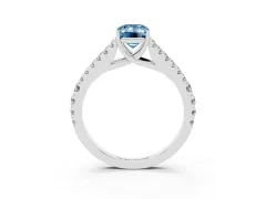 Fancy Blue Emerald Cut Diamond Split Shank Pavé Engagement Ring Set in Silver with Prong-Held Center Stone