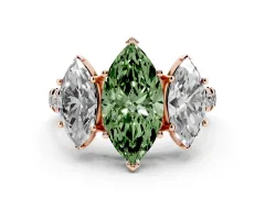 Fancy Green Marquise Cut Diamond Three-Stone Ring Set in Rose gold with Pavé Band