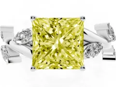 Fancy Yellow Princess Cut Diamond Solitaire Ring Set in White gold with Twisted Marquise Accent Band