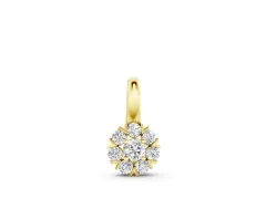 Round Diamond Floral Cluster Pendant Set in Yellow gold with Prong-Set Center