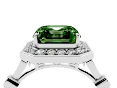 Fancy Green Asscher Cut Diamond Halo Engagement Ring Set in Platinum with Twisted Band and Prong Setting