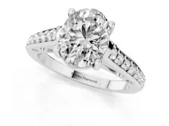 Oval Cut Diamond Prong Set Solitaire Engagement Ring Set in White gold with Pavé Band