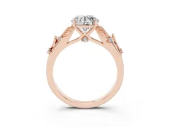 Round Cut Diamond Solitaire Ring Set in Rose gold with Leaf Motif Band