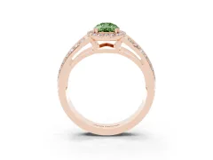 Fancy Green Pear Cut Diamond Halo Ring Set in Rose gold with Double Pavé Split Shank