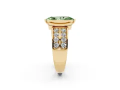 Fancy Green Marquise Cut Diamond Wide Channel Set Band Ring Set in Yellow gold with Bezel Setting