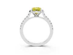 Fancy Yellow Radiant Cut Diamond Solitaire Ring Set in Platinum with Pavé Band and Floral Prong Setting