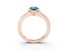 Fancy Blue Radiant Cut Diamond Wide Channel Set Band Ring Set in Rose gold with Bezel Setting