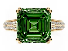 Fancy Green Asscher Cut Diamond Split Shank Pavé Engagement Ring Set in Yellow gold with Prong-Set Center Stone