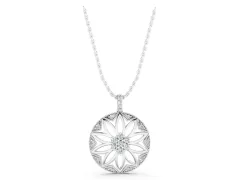 Round Diamond Cluster Flower Pendant Set in White gold with Openwork Petals