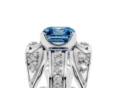 Fancy Blue Asscher Cut Diamond Art Deco Ring Set in White gold with Pavé Split Shank