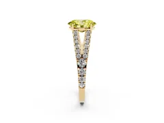 Fancy Yellow Oval Cut Diamond Split Shank Pavé Engagement Ring Set in Yellow gold with Prong-Held Center Stone