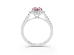 Fancy Pink Oval Cut Diamond Pavé Halo Engagement Ring Set in Silver with Pavé Band and Prong Setting