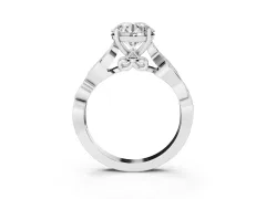 Round Cut Diamond Vine Band Solitaire Ring Set in Silver with Milgrain Prong Setting