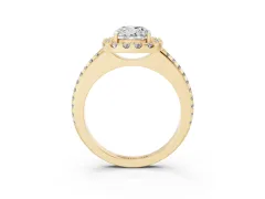 Cushion Cut Diamond Pavé Halo Ring Set in Yellow gold with Prong Setting