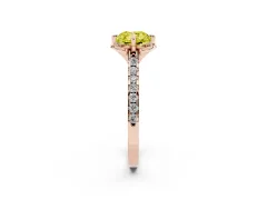 Fancy Yellow Cushion Cut Diamond Solitaire Ring Set in Rose gold with Pavé Band and Floral Prong Setting