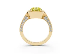 Fancy Yellow Round Cut Diamond Halo Engagement Ring Set in Yellow gold with Accent Split Shank Band