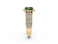 Fancy Green Radiant Cut Diamond Halo Ring Set in Yellow gold with Pavé Band and Raised Center Setting