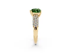 Fancy Green Heart Cut Diamond Pavé Band Solitaire Ring Set in Yellow gold with Close-Set Accent Stones and Prong Setting
