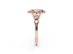 Fancy Pink Marquise Cut Diamond Floral Halo Ring Set in Rose gold with Shared Prong Band