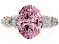 Fancy Pink Oval Cut Diamond Solitaire Ring Set in Rose gold with Pavé-Set Band and Prong Setting