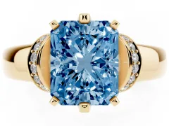Fancy Blue Radiant Cut Diamond Pavé Band Solitaire Ring Set in Yellow gold with Prong Setting