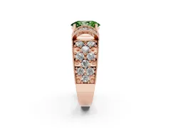 Fancy Green Oval Cut Diamond Milgrain Halo Pavé Engagement Ring Set in Rose gold with Prong Setting