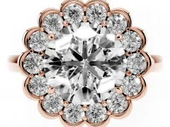 Round Cut Diamond Halo Cluster Engagement Ring Set in Rose gold with Solitaire Band and Prong Setting