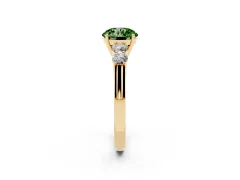 Fancy Green Round Cut Diamond Five-Stone Prong Set Band Ring Set in Yellow gold with Polished Band