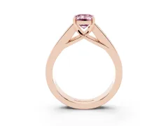 Fancy Pink Emerald Cut Diamond Solitaire Ring Set in Rose gold with Channel-Set Accent Stones and Prong Setting