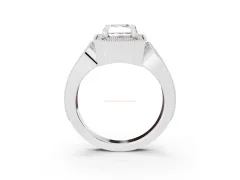 Radiant Cut Diamond Halo Ring Set in Silver with Milgrain Accent Split Shank