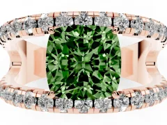 Fancy Green Cushion Cut Diamond Split Shank Pavé Solitaire Ring Set in Rose gold with Open Shank Design