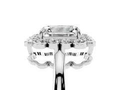 Emerald Cut Diamond Halo Cluster Engagement Ring Set in Platinum with Solitaire Band and Prong Setting