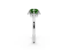 Fancy Green Cushion Cut Diamond Round Cluster Halo Ring Set in Platinum with Solitaire Band and Prong Setting