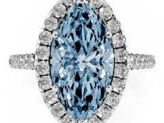 Fancy Blue Marquise Cut Diamond Halo Pavé Engagement Ring Set in White gold with Prong Setting