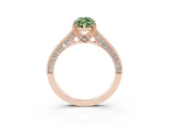 Fancy Green Marquise Cut Diamond Solitaire Ring Set in Rose gold with Milgrain-Edged Pavé Band and Prong Setting