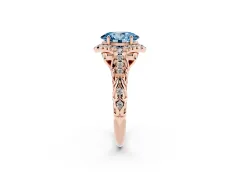 Fancy Blue Oval Cut Diamond Solitaire Ring Set in Rose gold with Hidden Halo and Pavé Band