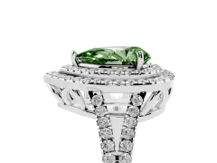 Fancy Green Pear Cut Diamond Double Halo Ring Set in Platinum with Pavé Band