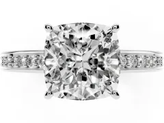 Cushion Cut Diamond Pavé Band Prong Set Solitaire Ring Set in Silver