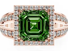Fancy Green Asscher Cut Diamond Halo Ring Set in Rose gold with Double Pavé Split Shank