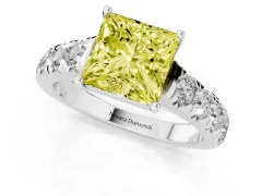 Fancy Yellow Princess Cut Diamond Solitaire Ring Set in Platinum with Cut-Down Micro Pavé Band and Prong Setting