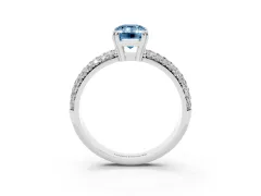 Fancy Blue Emerald Cut Diamond Solitaire Ring Set in White gold with Multi-Row Round Pavé Band and Prong Setting