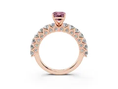 Fancy Pink Emerald Cut Diamond Solitaire Ring Set in Rose gold with Shared Prong Pavé Band
