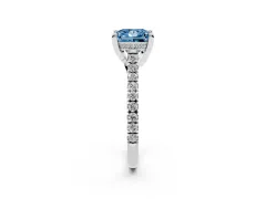 Fancy Blue Princess Cut Diamond Solitaire Ring Set in White gold with Brilliant Pavé Band and Prong Setting