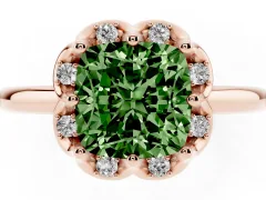 Fancy Green Cushion Cut Diamond Round Cluster Halo Ring Set in Rose gold with Solitaire Band and Prong Setting