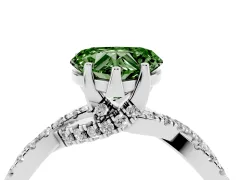 Fancy Green Heart Cut Diamond Twist Pavé Solitaire Engagement Ring Set in Silver with Prong Setting
